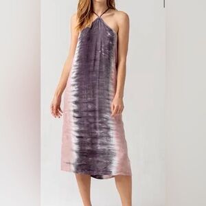 Hurley Surfwear dipped midi dress swim coverup Halter Neck Pink Charcoal Tie Dye